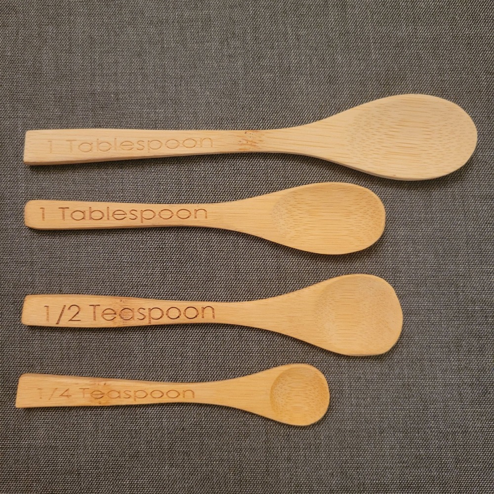 Measuring Spoons Tan Wood 4pc Set Rustic Kitchen Decor Gift Homestead Trad Wife